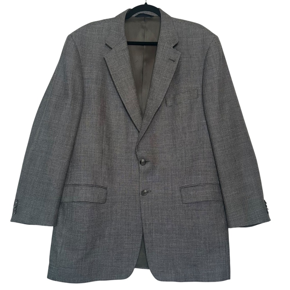 Burberry London Blazer 44L Blue Grey Houndstooth Wool Silk Linen Sport Coat